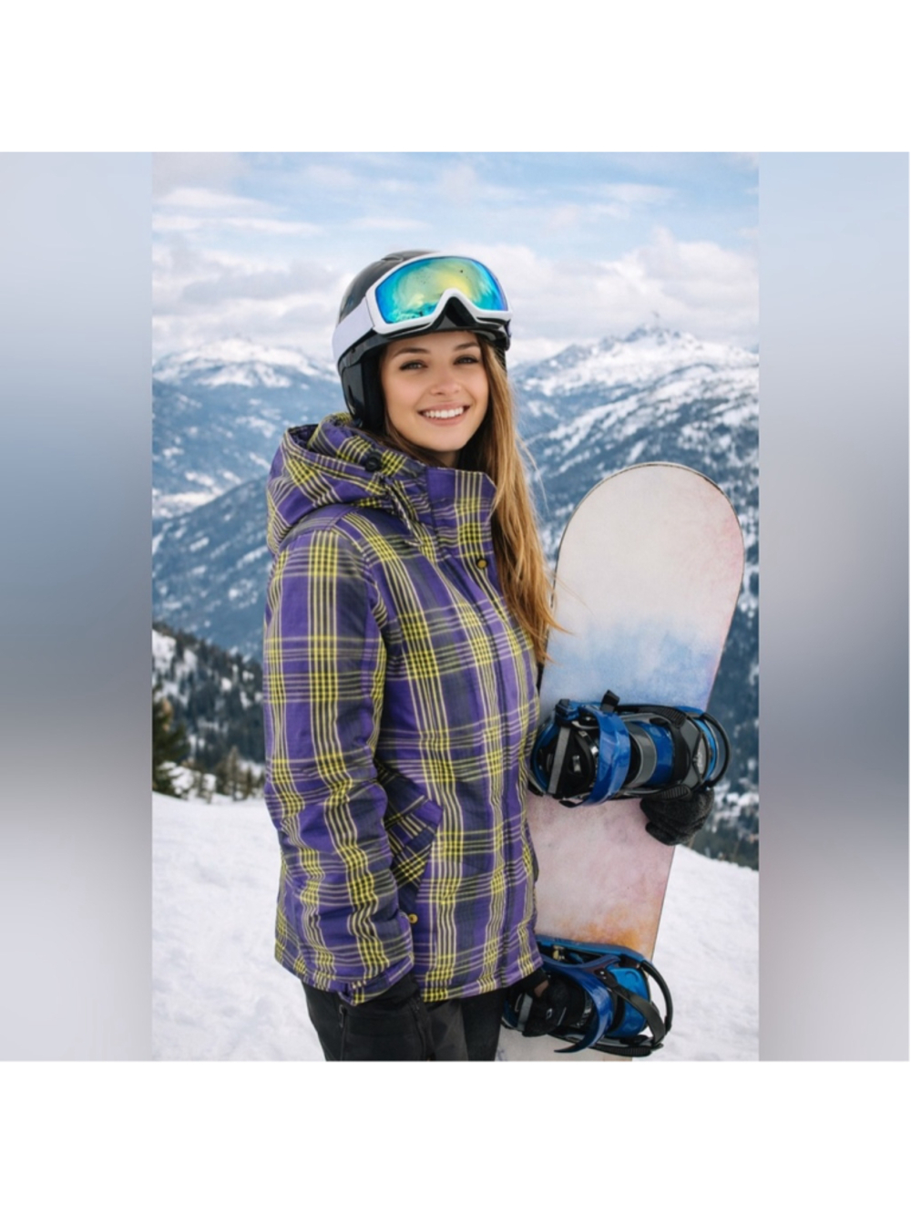 Burton DryRide Snowboard Jacket Women S Plaid Y2K Hooded Ski Coat Purple Yellow